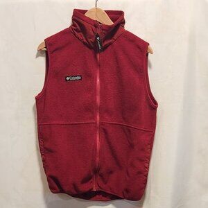 Columbia Sportswear Fleece Vest Womens M Red Full Zip High Collar Button Pockets